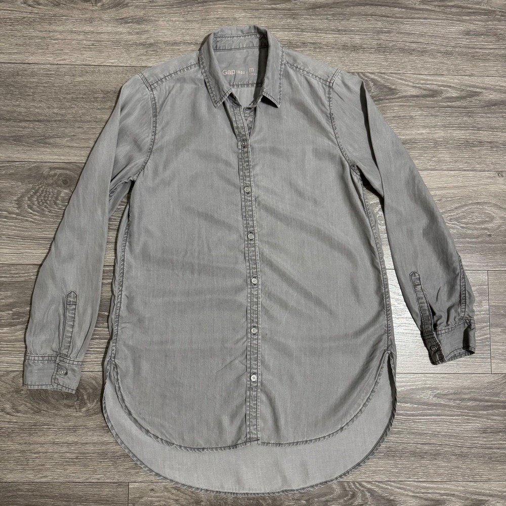 Gap 1969 Womens Grey Lyocell Denim Button Down Tunic Shirt‎ Size M Career